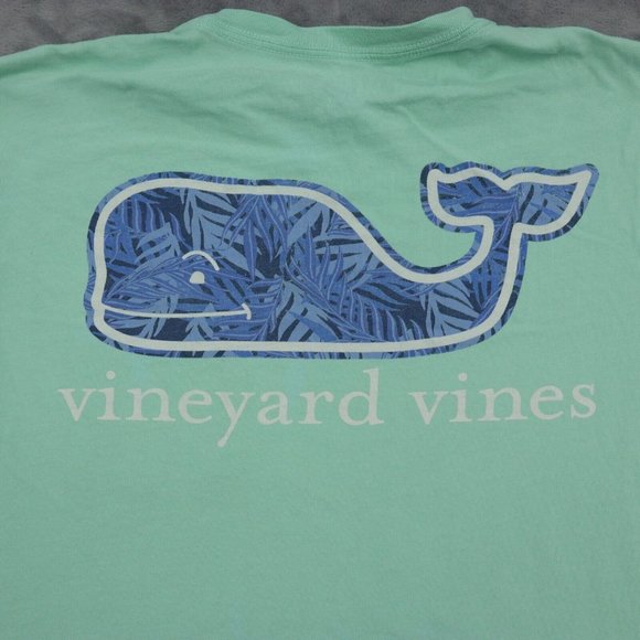 Vineyard Vines Shirt Mens M Green Short Sleeve Round Neck Print Logo Cotton Tee - Picture 7 of 14